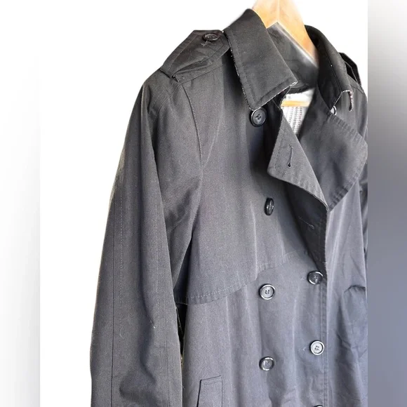 London Fog Black Trench Coat - Picture 2 of 9